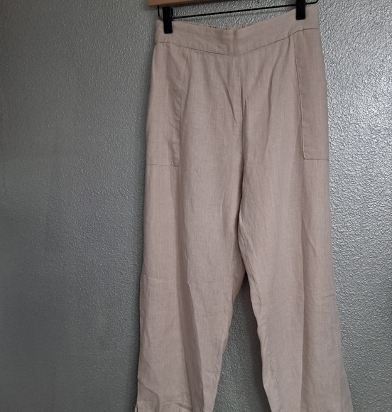 Symple NYC Beige 100% Linen Cropped Pants - Picture 2 of 10